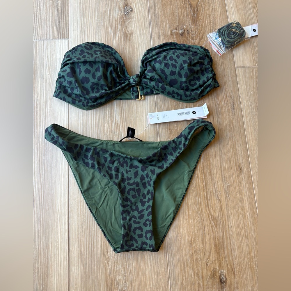 Aqua Top Large Bottoms Small Olive Leopard Print Bikini Set
